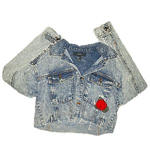 Embroidered Cropped Denim Jacket